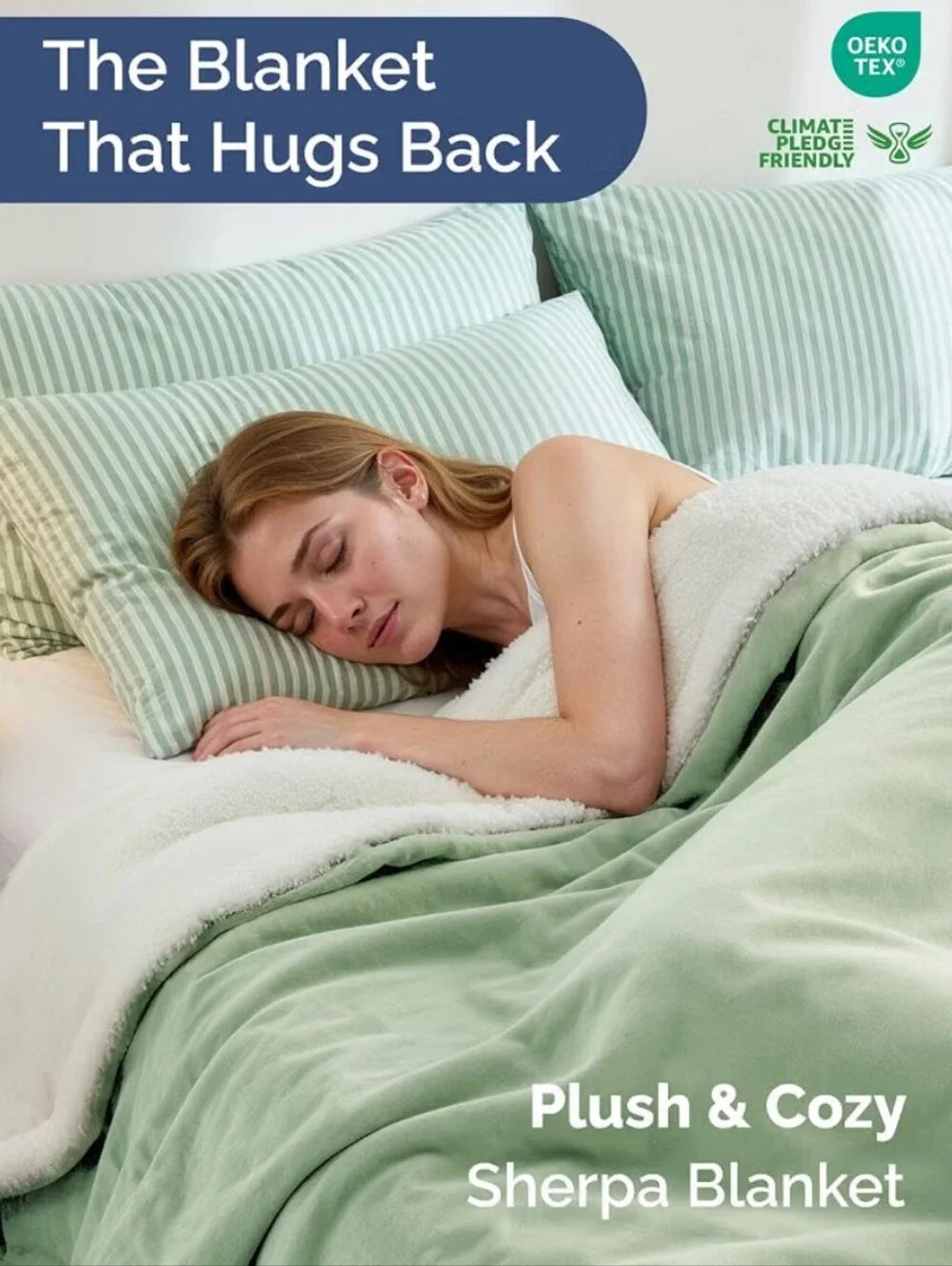 Sage Green Plush Reversible Sherpa Throw Blanket 60x80